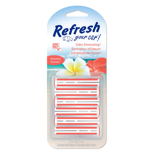 Refresh Your Car Car Air Freshener, Odor Eliminator, Set of 6 Auto Vent Sticks, Hawaiian Sunrise Scent, Refresh Your Car