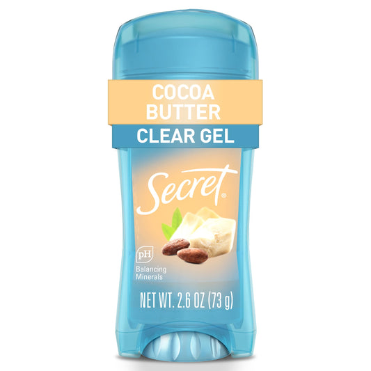 Secret Fresh Antiperspirant Deodorant for Women, 72hr Breathable Sweat & Odor Protection, Instant Freshness & Gentle, PH Balancing Minerals, Clear Gel, Cocoa Butter Scent, 2.6 oz