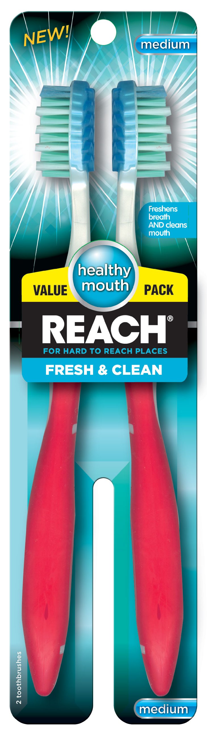 Reach Fresh N Clean Toothbrush, Medium, 2 Count