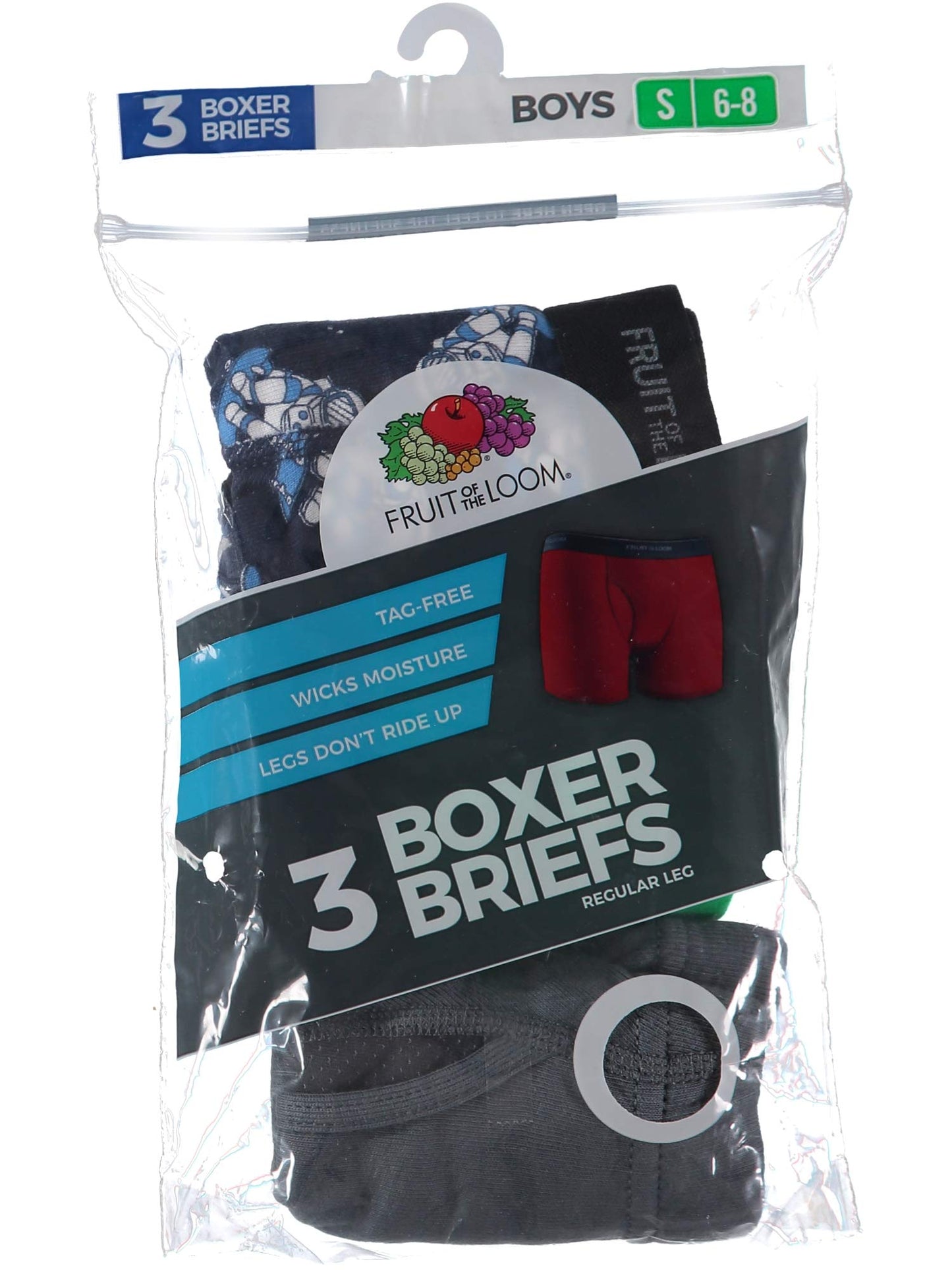 Fruit of the Loom Boys Boxer Brief, 3 Pack - Boys' Boxer Briefs (Assorted Colors) (Traditional Fly - 3 Pack - Covered Waistband, Small)