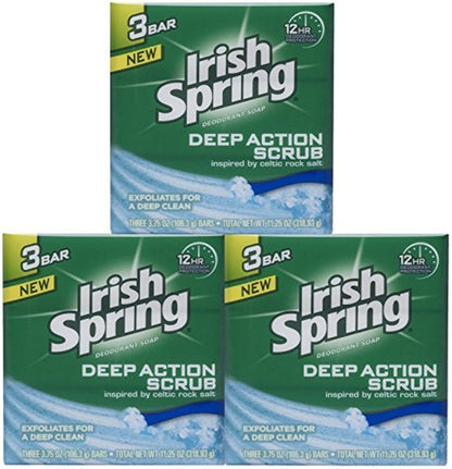 Irish Spring Deep Action Smoothening,Moisturizing,Exfoliating Scrub Bar Soap 3 Pack