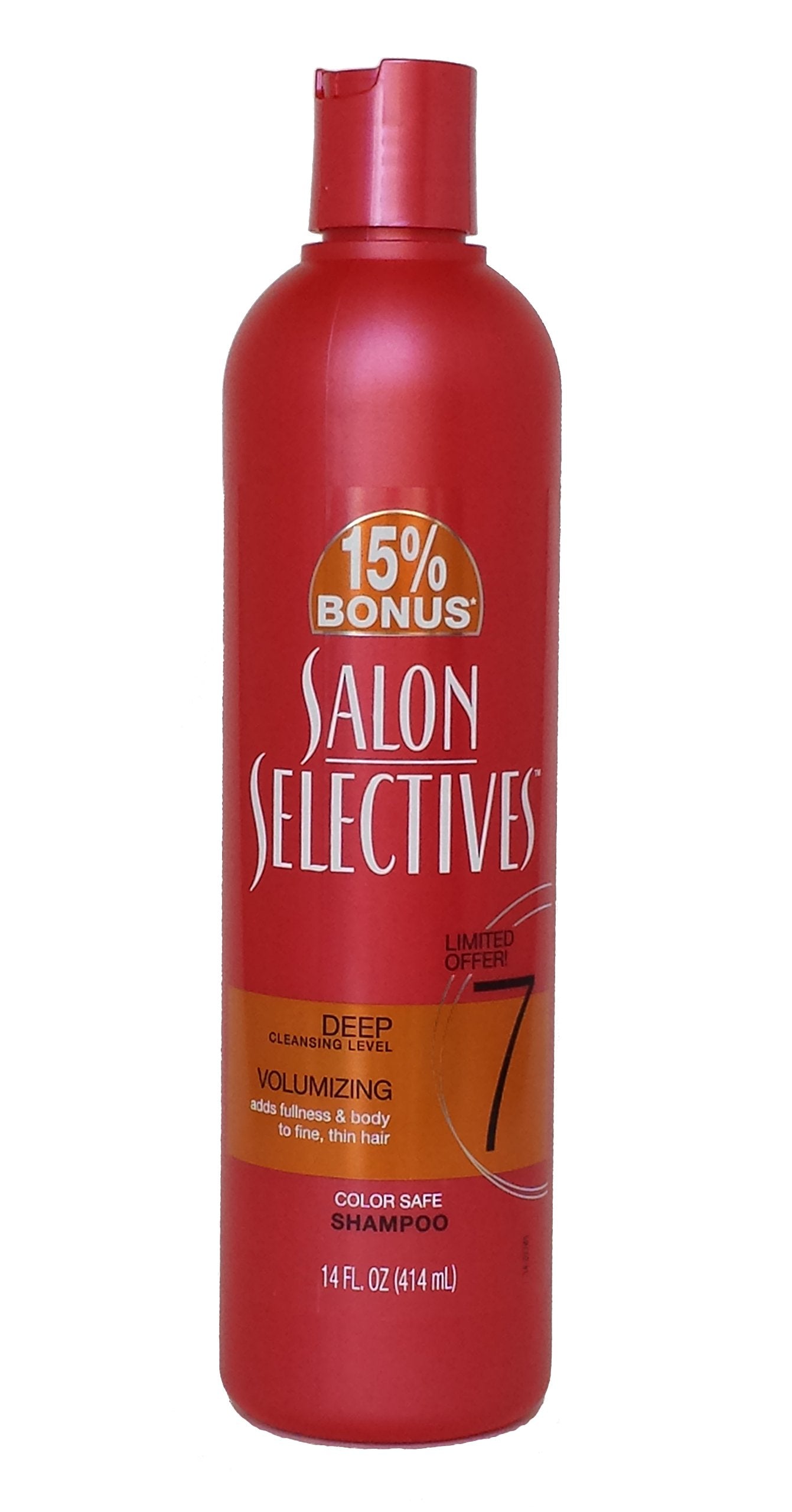 Salon Selective 15% Bonus Limited Offer 7 Deep Cleaning Level Volumizing adds fullness & body to fine thin hair Color Safe Shampoo the best cleansing shampoo leaves your hair soft and full 14oz