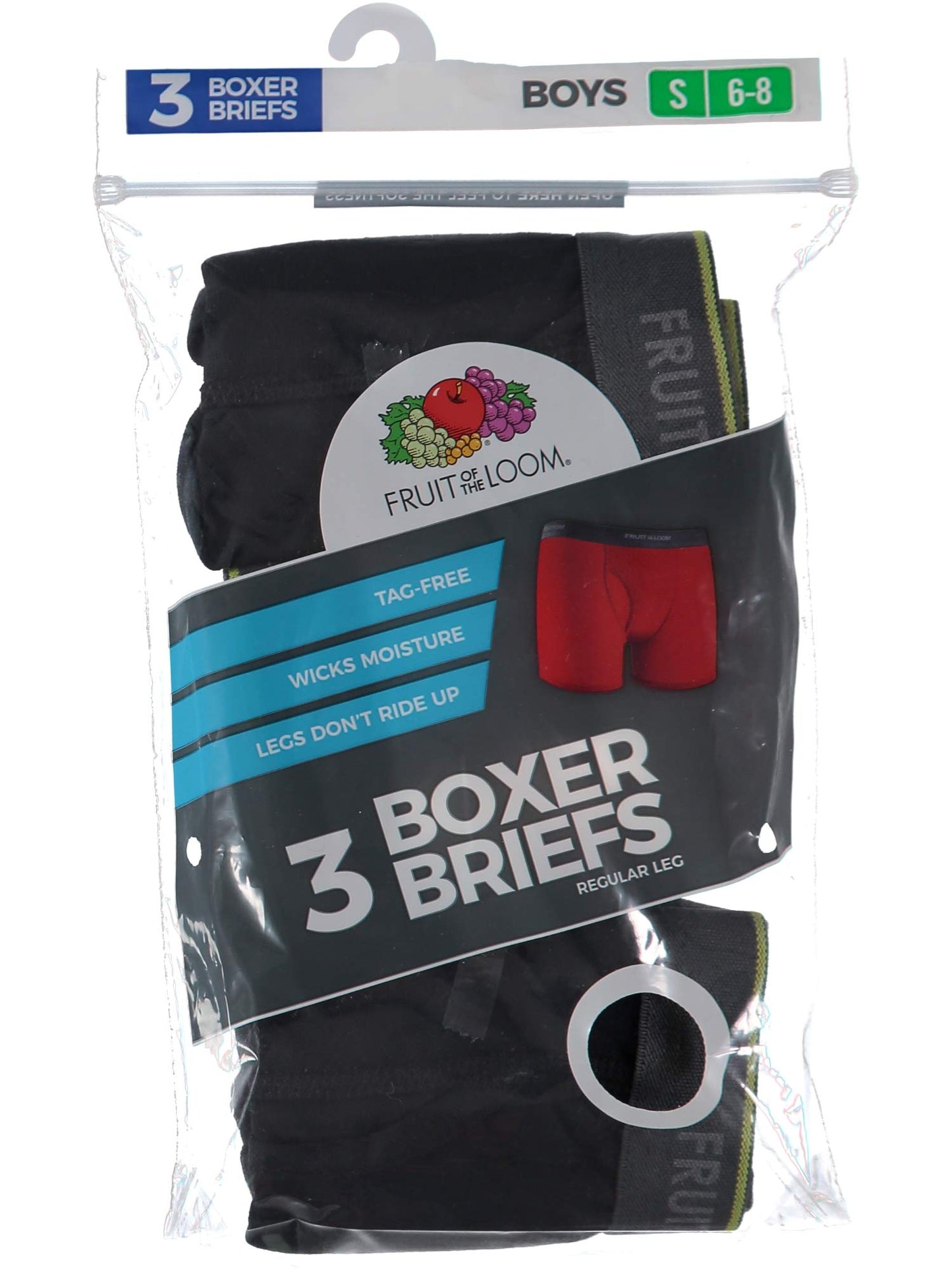 Fruit of the Loom Boys Boxer Brief, 3 Pack - Boys' Boxer Briefs (Assorted Colors) (Traditional Fly - 3 Pack - Covered Waistband, Small)