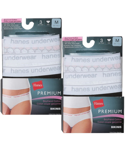 Hanes Premium Boyfriend Cotton Bikinis Exposed Waistband(6Pack), Assorted, S