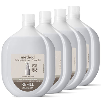 Method Foaming Hand Soap Refill, Violet + Lavender, Recyclable Bottle, Biodegradable Formula, 28 fl oz (Pack of 4) (Packaging May Vary)