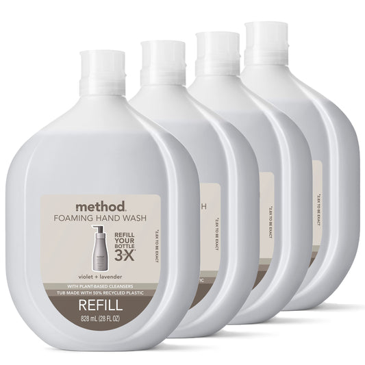 Method Foaming Hand Soap Refill, Violet + Lavender, Recyclable Bottle, Biodegradable Formula, 28 fl oz (Pack of 4) (Packaging May Vary)