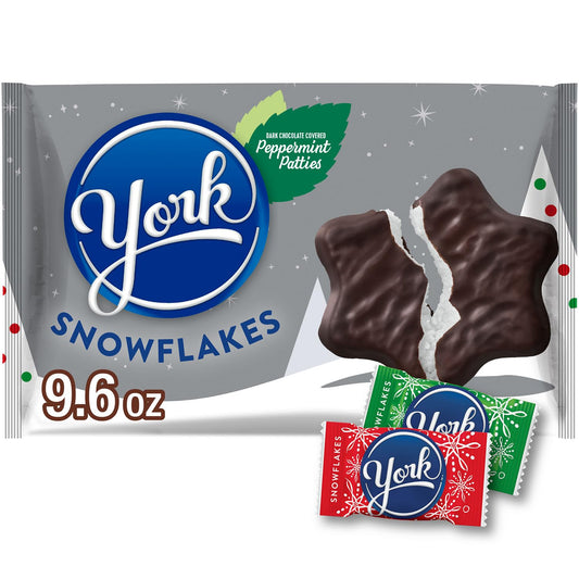 YORK Dark Chocolate Peppermint Patties Snowflakes, Christmas Stocking Stuffer Candy Bag, 9.6 oz