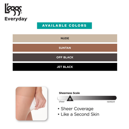 L'eggs Everyday Standard-Panty Sheer Toe Pantyhose for All Day Comfort, 100% Nylon, Suntan, Size A (Pack of 4)