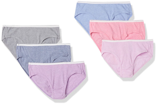 Hanes Girls' Underwear, Ribbed Moisture-Wicking Tagless Panties, Hipster & Brief, 6-Pack, Purple Pastel Assorted, 8