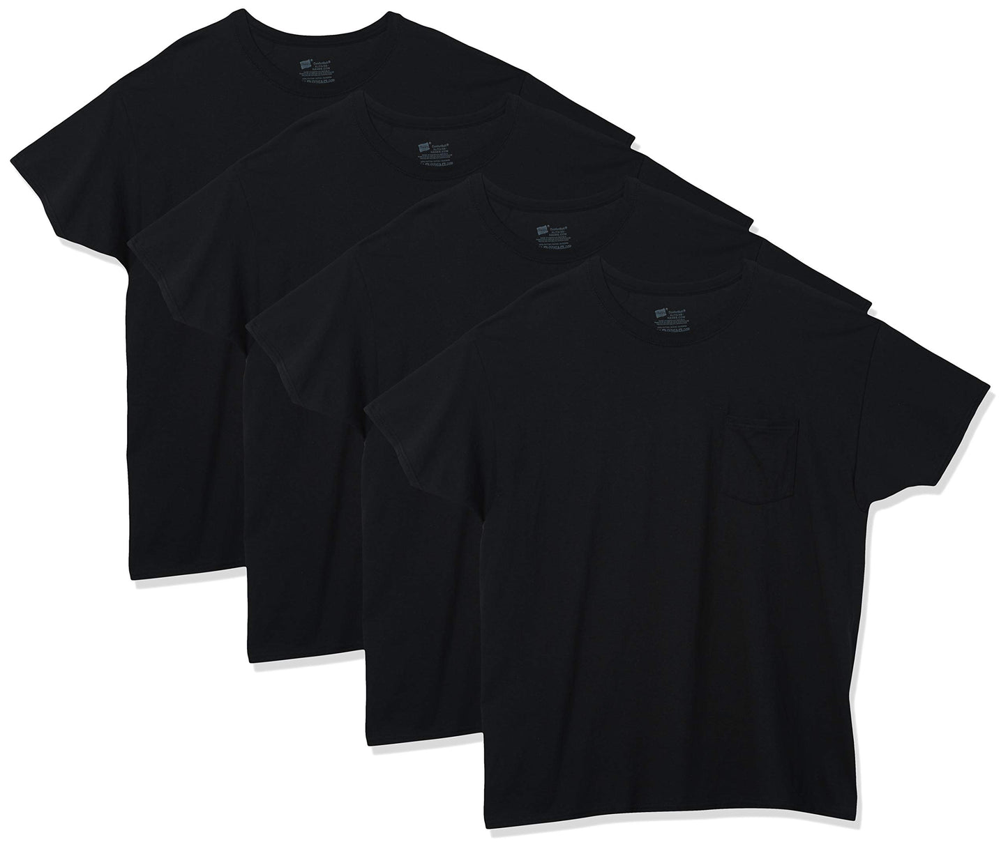 Hanes Men's Pocket T-Shirt, Black, Set of 4 (2X-Large, Pure Black)