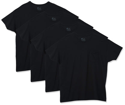 Hanes Men's Pocket T-Shirt, Black, Set of 4 (2X-Large, Pure Black)