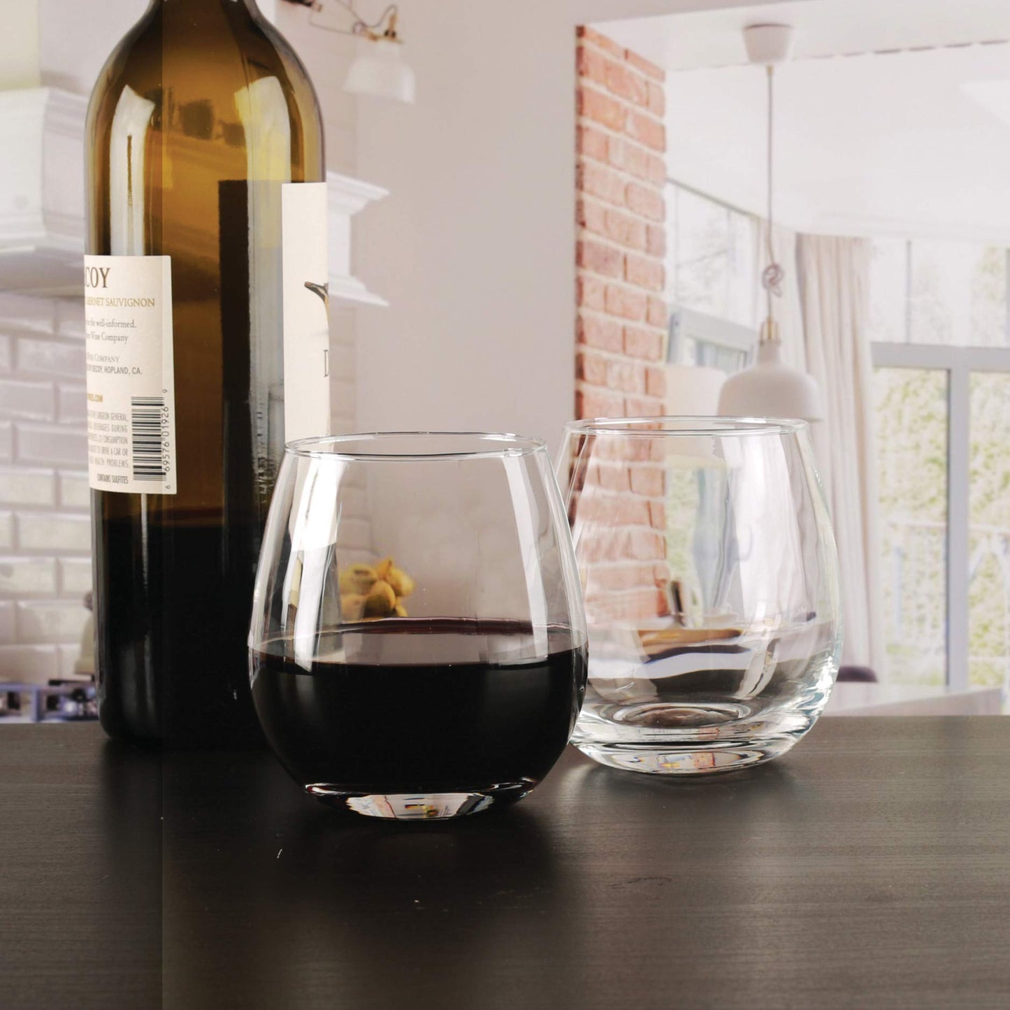 Circleware 44581 Stemless Wine Glasses 4-Piece Drinking Glassware Set, Fun Party Entertainment Dining Beverage Cups, 15 oz, Newton