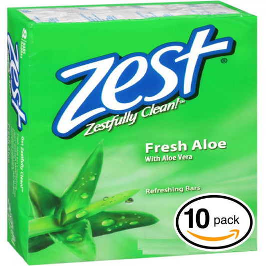 (PACK OF 10 BARS) Zest FRESH ALOE Deodorant Bar Soap w/ Vitamin E. All-in-one exfoliating & moisturizing soap. Leaves Skin Smooth & Radian! Great for Hands, Face & Body! (10 Bars, 3.20oz Each Bar)