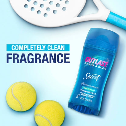 Secret Outlast Antiperspirant Deodorant for Women, 72hr Sweat & Odor Protection, PH Balancing Minerals, Invisible Solid, Completely Clean Scent, 2.6 oz (Pack of 2)