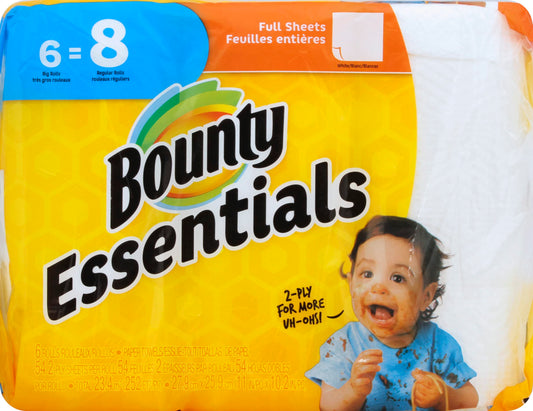 Bounty Essentials Paper Towels, White, 6 Count