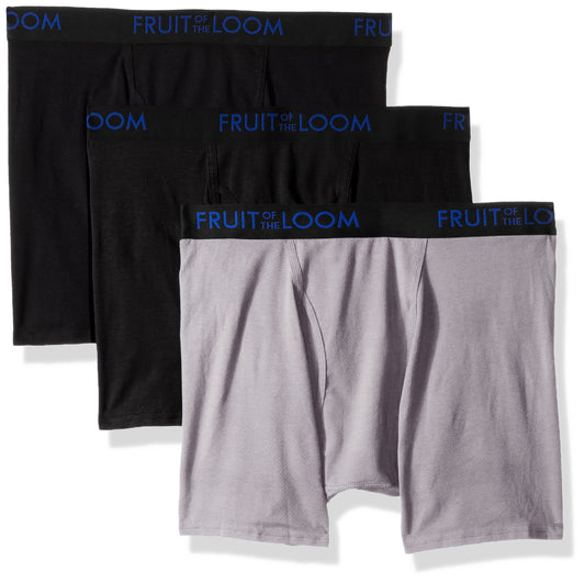 Fruit of the Loom Men's Premium 3pk Breathable Cotton Micro-mesh Boxer Brief, black/gray, X-Large