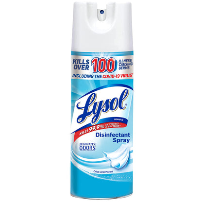 Lysol Disinfectant Spray, Household Essential Cleaning Supplies, Multi-Purpose Room Spray, Antibacterial and Sanitizer Spray, Upholstery Deodorizer, Home and Bathroom,Crisp Linen,12.5 fl oz(pack of 1)
