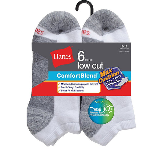 Hanes Men's ComfortBlend Max Cushion Low Cut Sock 6-Pack - MC14/6 (White)