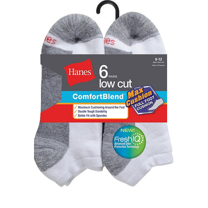 Hanes Men's ComfortBlend Max Cushion Low Cut Sock 6-Pack - MC14/6 (White)