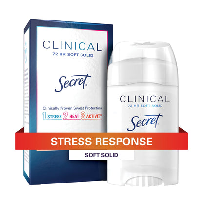Secret Clinical Strength Antiperspirant Deodorant for Women, Free & Sensitive, 3X Stress Protection, 72hr Sweat & Odor Protection, PH Balancing Minerals, Soft Solid, Unscented, 1.6 oz (Pack of 3)