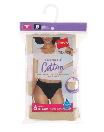 Hanes Ultimate womens 6-pack Breathable Cotton Hi-cut Panty Briefs, White, White, White, White, White, White, 8 US