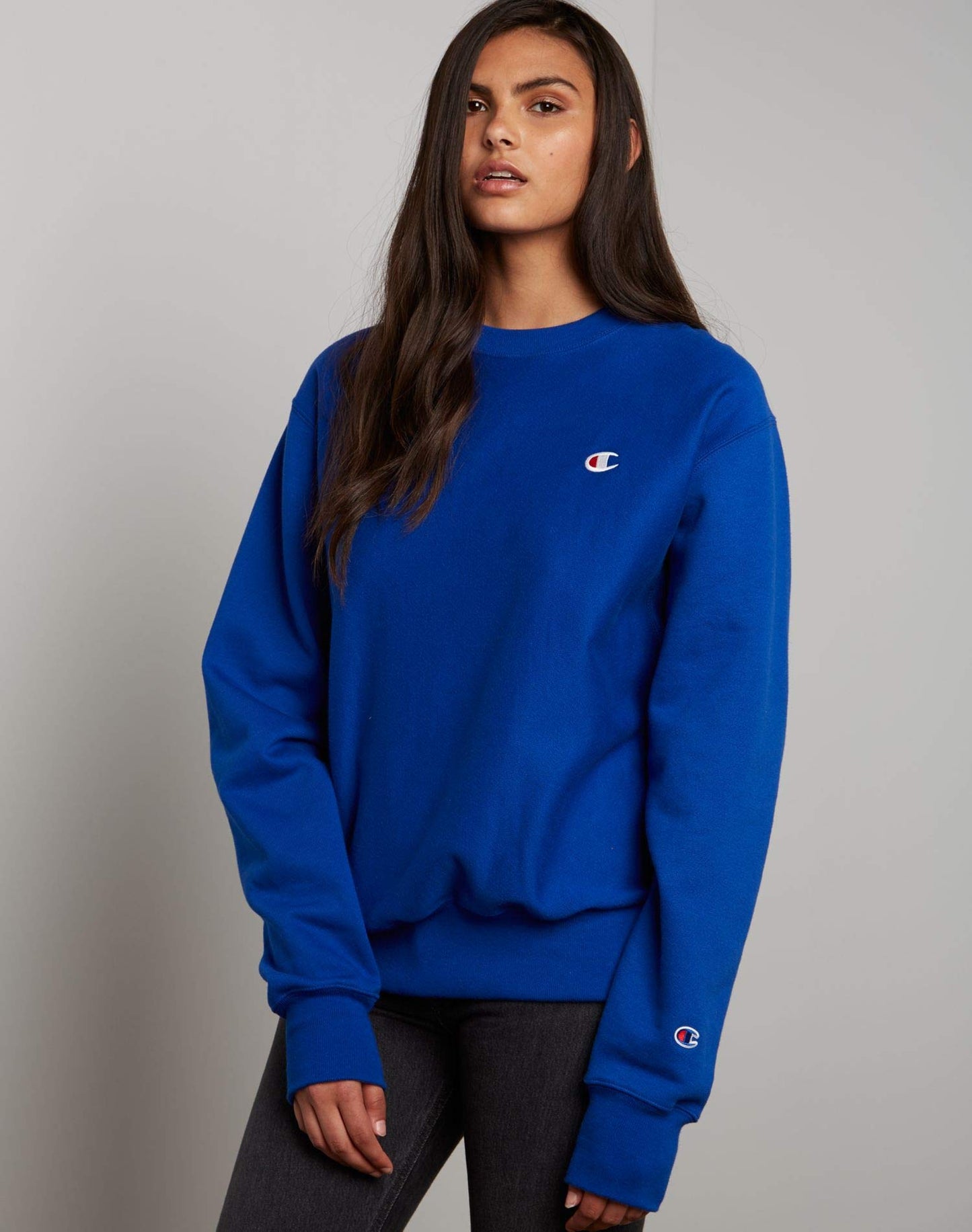 Champion Men Reverse Pull Over Crew Fleece, Bkc, Large