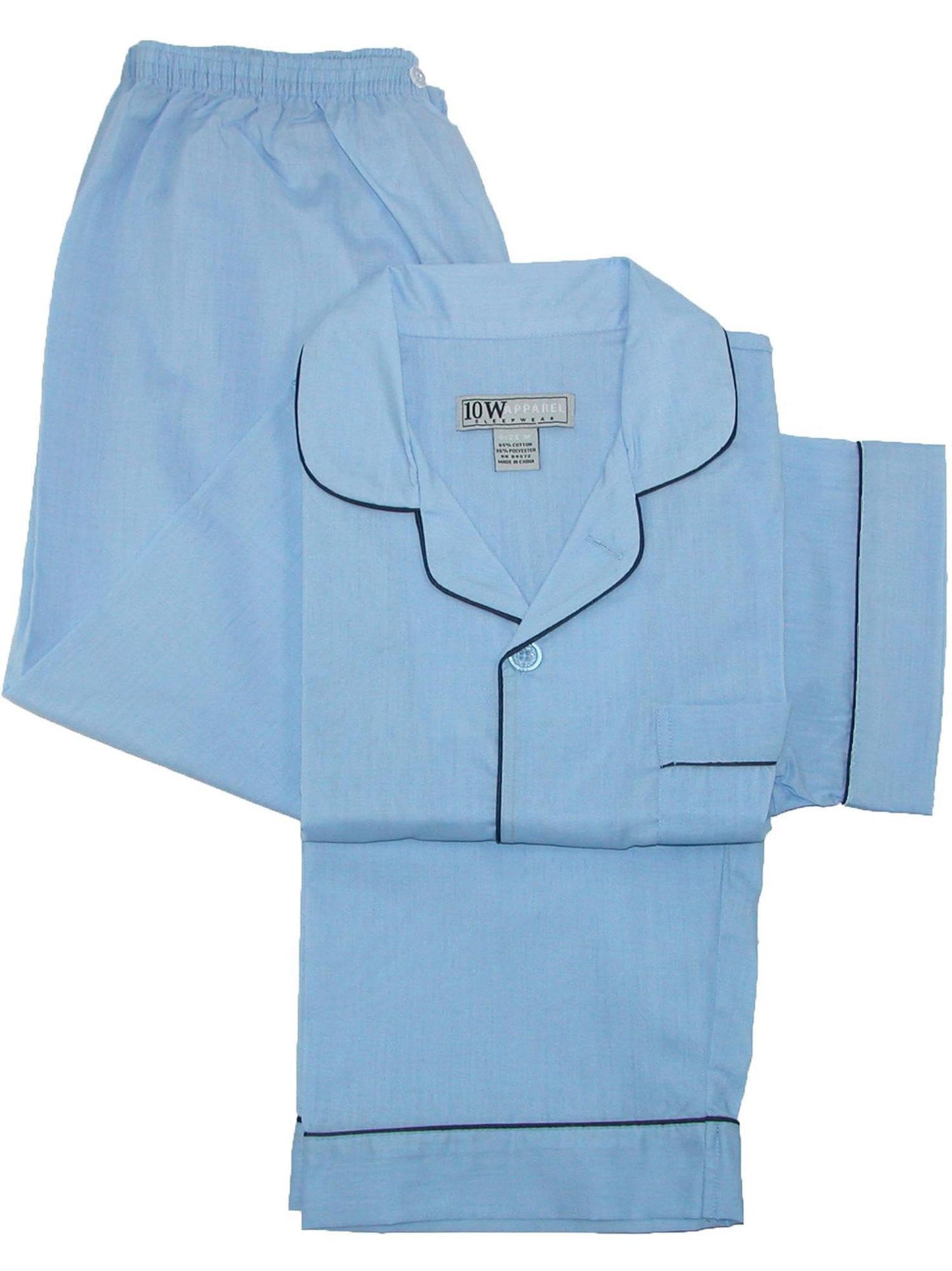 Ten West Apparel Men's Short Sleeve Long Leg Solid Pajama Set, Small, Light Blue