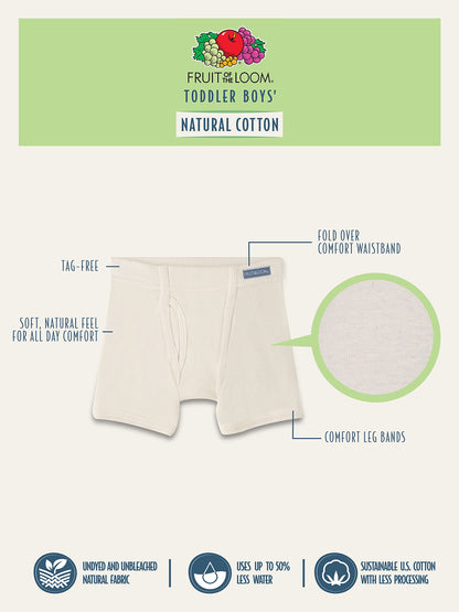 Fruit of the Loom Boys' 12 Pack Natural Cotton Boxer Briefs, Undyed and Unbleached, 4-5T