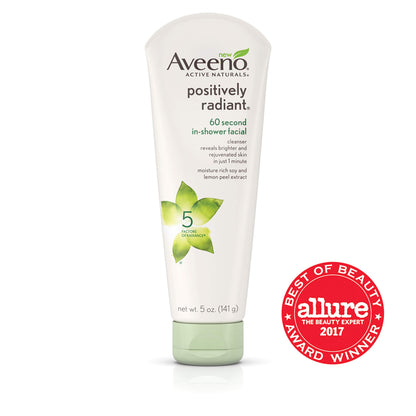 Aveeno Positively Radiant 60 Second In-Shower Facial Cleanser, Brightening Mask With Moisture-Rich Soy, Lemon Peel Extract, Glycolic Acid, and Kaolin Clay, 5 oz (Pack of 3)