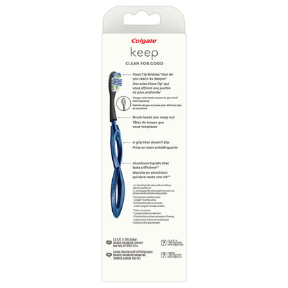 Colgate Keep Soft Manual Toothbrush for Adults with 2 Deep Clean Floss-Tip Brush Heads, Navy