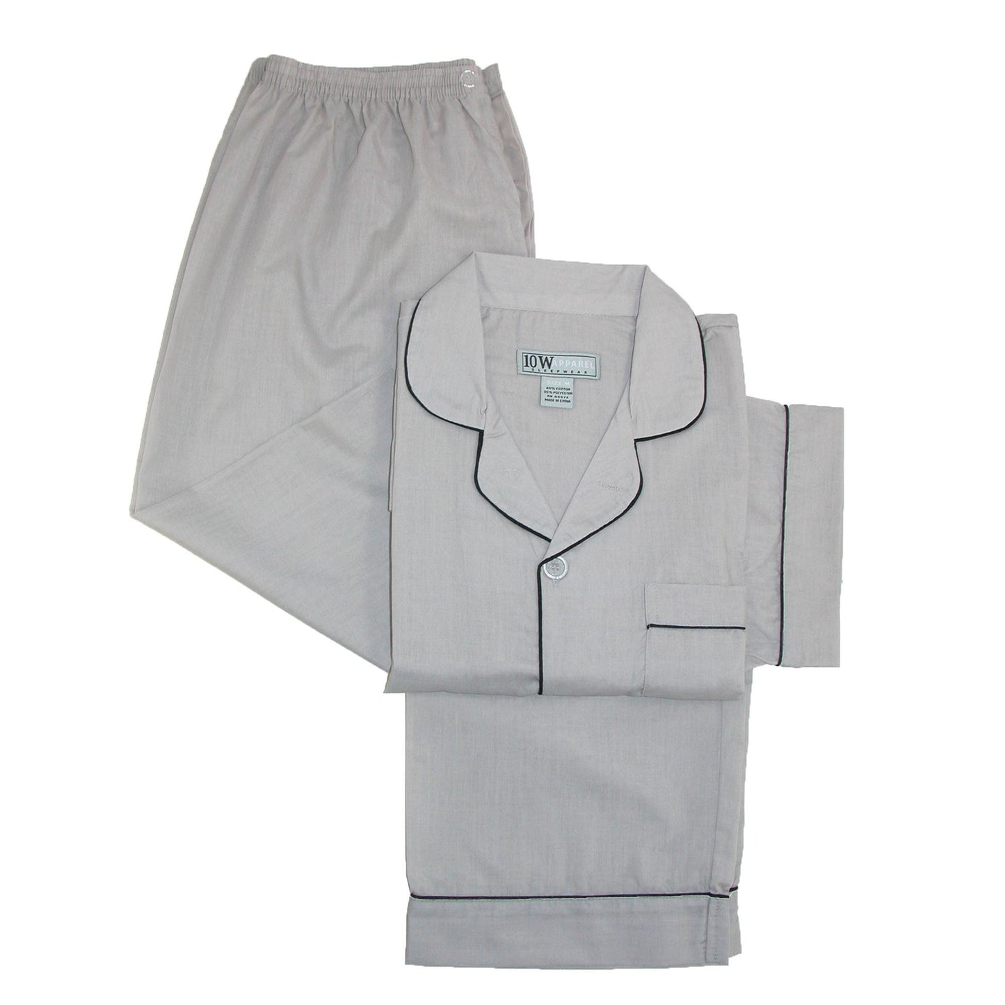Ten West Apparel Men's Short Sleeve Long Leg Solid Pajama Set, Small, Grey