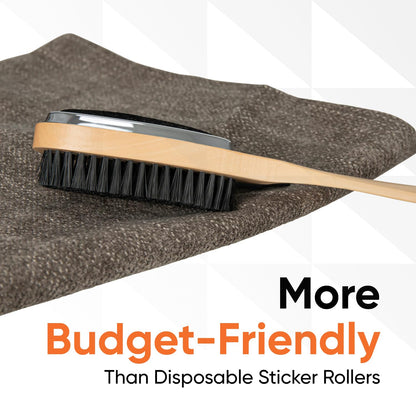 Superio 3 in 1 Lint Brush and Shoe Horn for Suit, Wool Coat, Sweaters, Shoes - Double Sided Portable Pet Hair Remover with Wood Handle