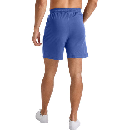 Hanes Men's Originals Cotton Pockets, Pull-On Jersey Gym Shorts, 7", Deep Forte Blue