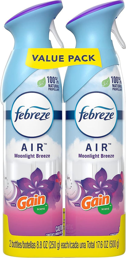 Febreze Odor-Fighting Air Freshener, with Gain Scent, Moonlight Breeze, Pack of 2, 8.8 fl oz each