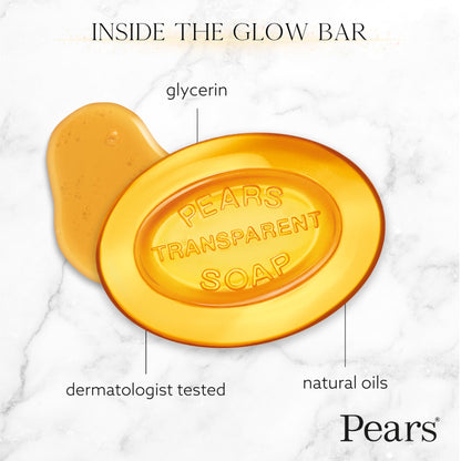 PEARS Glycerin Soap, Transparent Amber with Natural Oils, 6-Pack - Pure & Gentle Cleanser for Soft, Glowing Skin, 4.4 Oz Ea