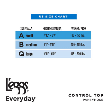 L'eggs Everyday Control Top Sheer Toe Pantyhose for All Day Comfort, 100% Nylon, Off Black, Size Q (Pack of 6)