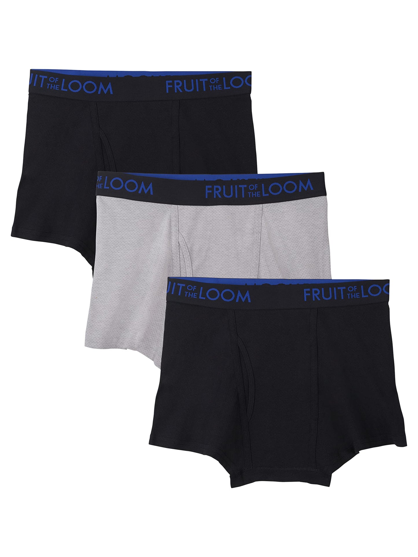 Fruit of the Loom Men's 3pk Breathable Cotton Micro-mesh Short Leg Boxer Brief, black/gray, Small