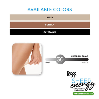 L'eggs Women's Energy Standard-Panty Sheer Toe Nylon Pantyhose, Suntan, Queen