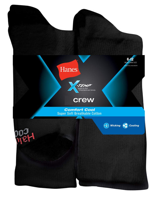 Hanes Men's 10-Pack FreshIQ Cushion Crew Socks (10-13, Black X-Temp Technology)