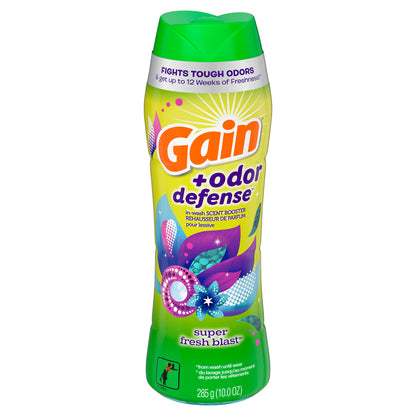Gain + Odor Defense In-Wash Scent Booster, Super Fresh Blast Scent, 10 oz, HE Compatible