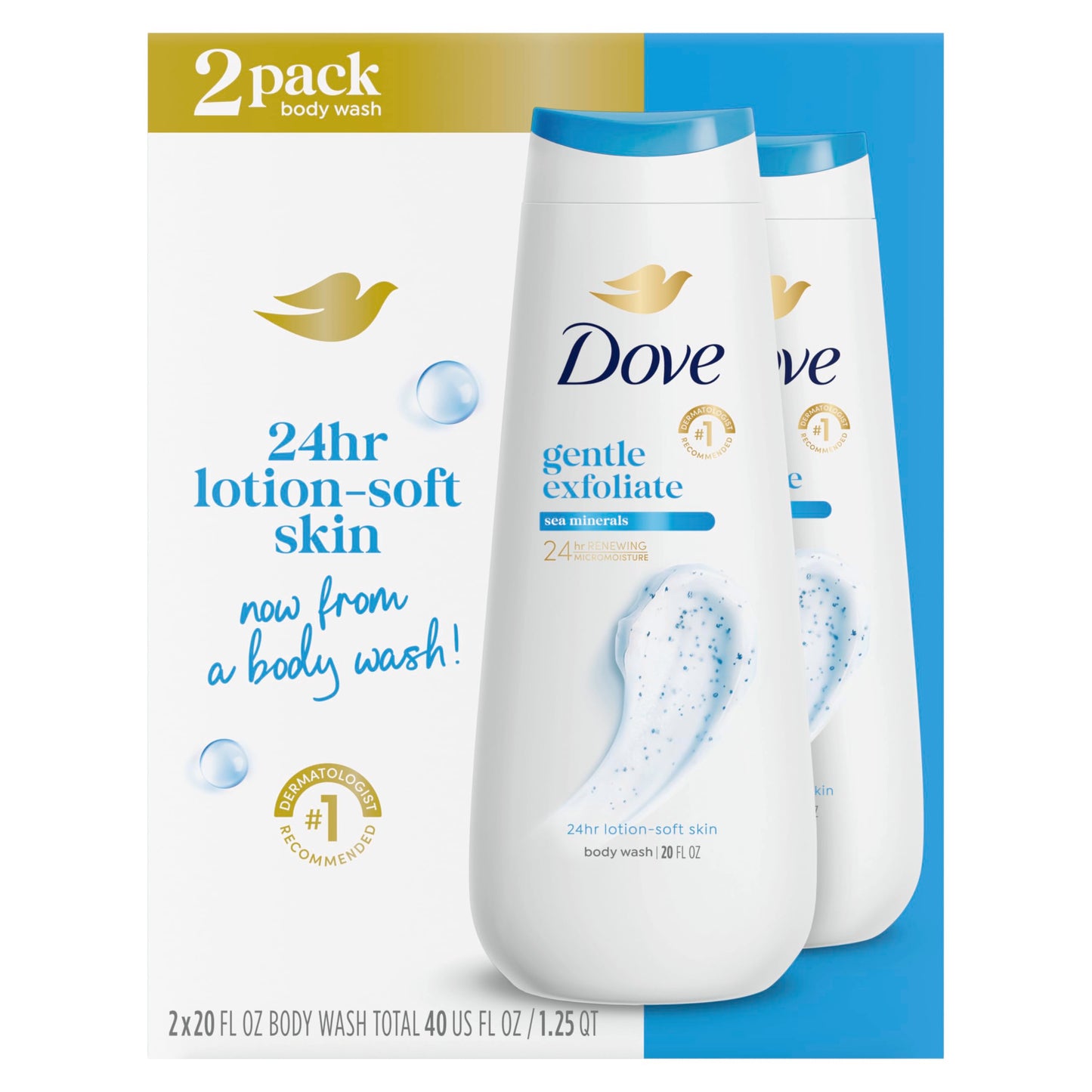 Dove Body Wash Gentle Exfoliate with Sea Minerals For 24hr Lotion-Soft Skin Moisturizing Skin Cleanser with No Sulfates No Parabens 20 oz