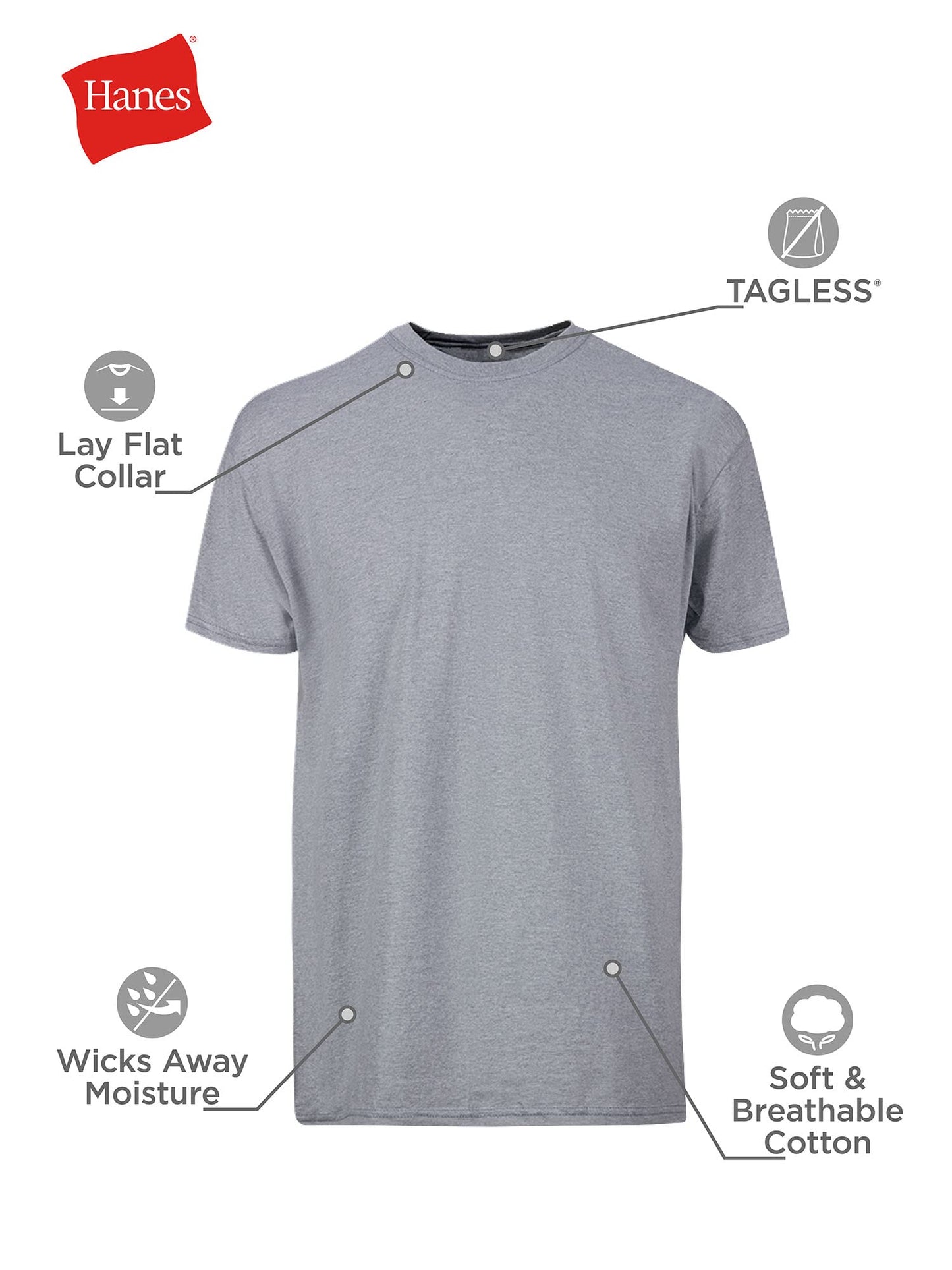 Hanes Men Hanes Men's Cotton Undershirt, Moisture-Wicking Crew Tee Undershirts, Multi-Packs Available