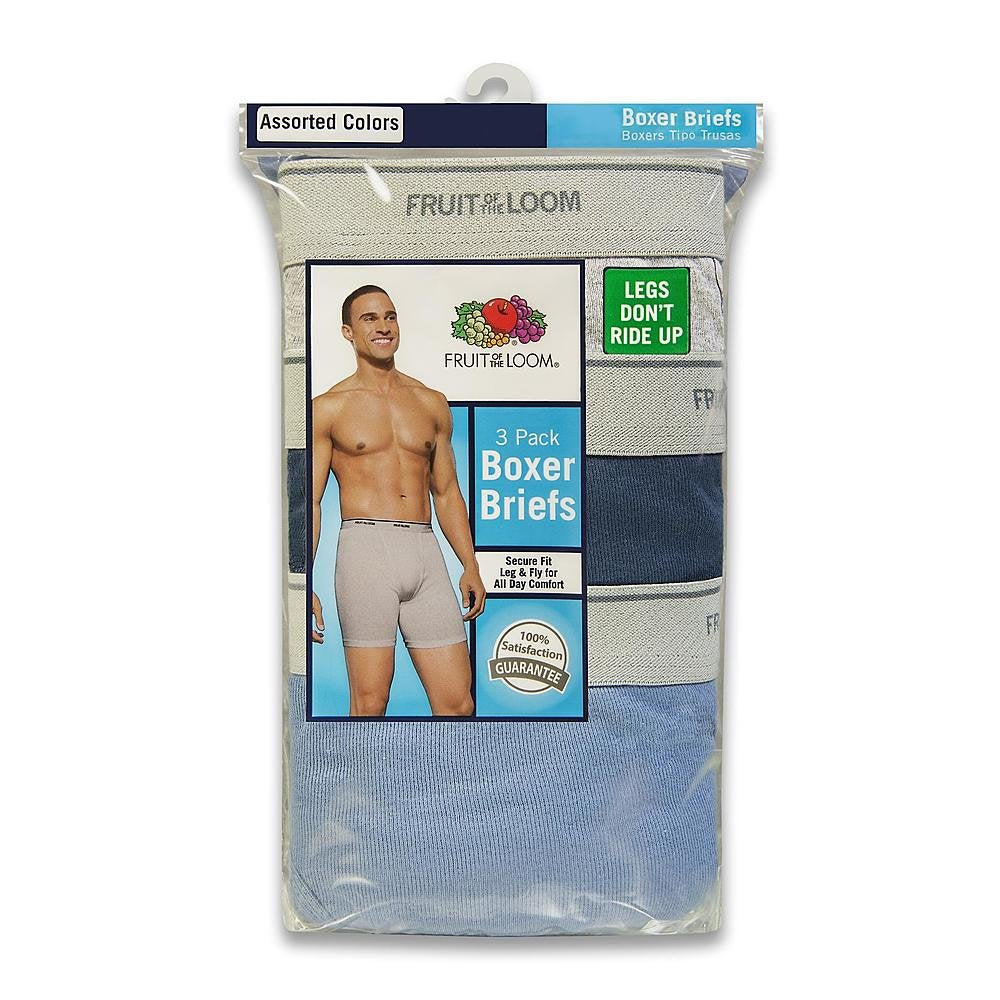 Fruit of the Loom Men`s 3-Pack Boxer Briefs, XL, Assorted