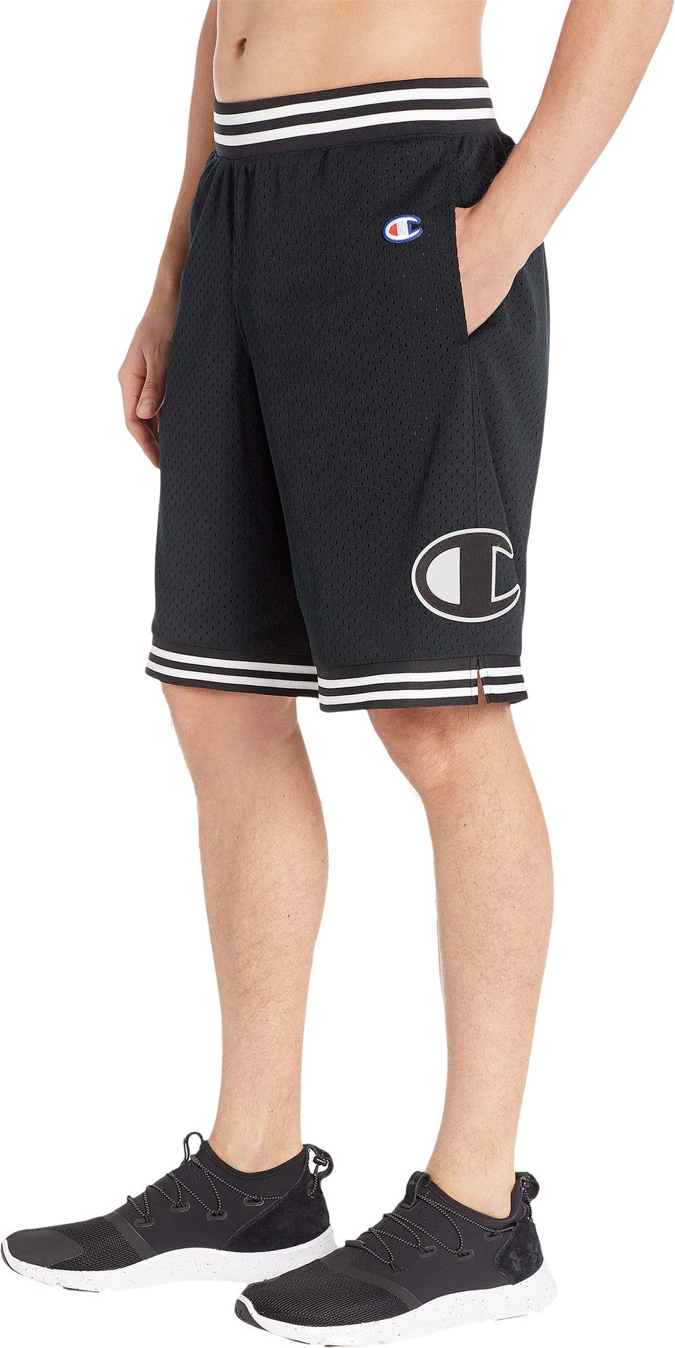 Champion Men's Rec Mesh Shorts, Black w/Big c Patch, Small