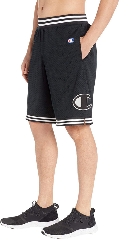 Champion Men's Rec Mesh Shorts, Black w/Big c Patch, Small