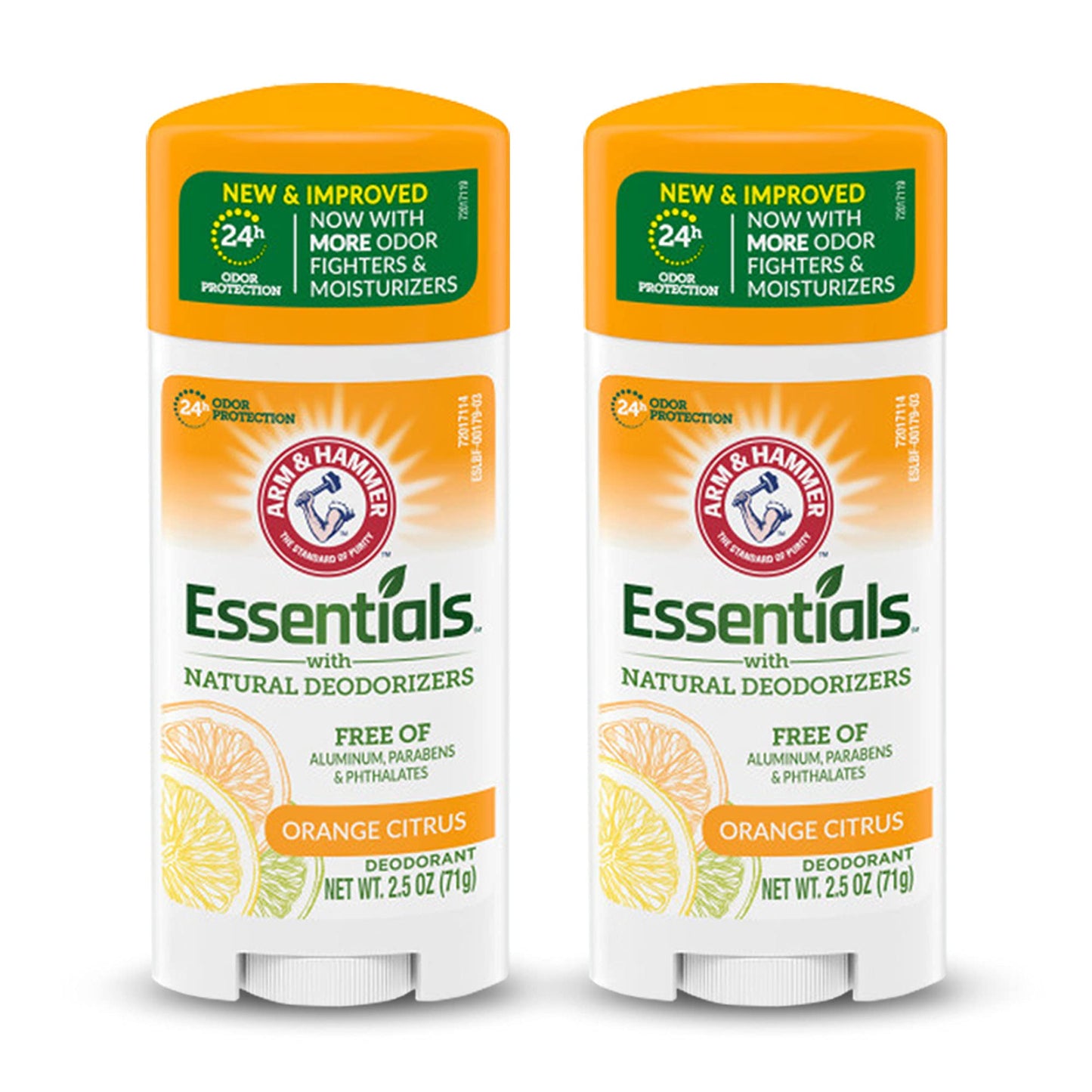 ARM & HAMMER Essentials Deodorant- Orange Citrus- Solid Oval - Made with Natural Deodorizers- Free From Aluminum, Parabens & Phthalates, 2.5 oz (Pack of 3)
