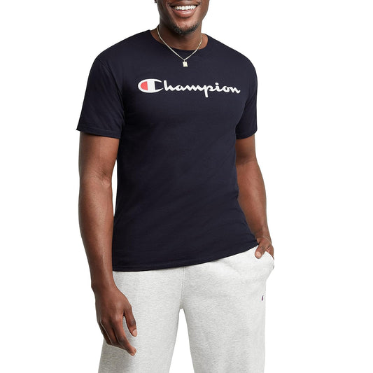 Champion mens Classic T-shirt, Classic Script T Shirt, Navy-y06794, Medium US