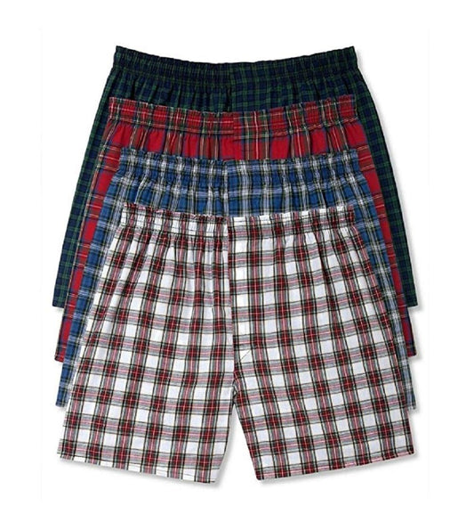 Hanes Men's 5-Pack Tartan Boxer with Inside Exposed Waistband (Large, 4 Pack Platinum Assorted Plaids)
