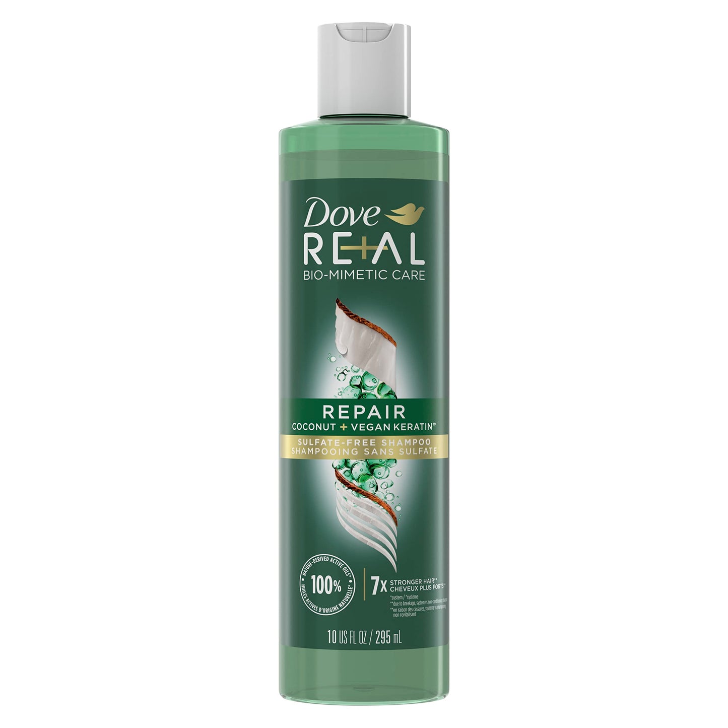 Dove RE+AL Bio-Mimetic Care Shampoo For Damaged Hair Repair Coconut + Vegan Keratin Sulfate-Free Coconut Shampoo 10oz