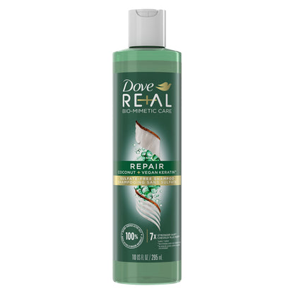 Dove RE+AL Bio-Mimetic Care Shampoo For Damaged Hair Repair Coconut + Vegan Keratin Sulfate-Free Coconut Shampoo 10oz